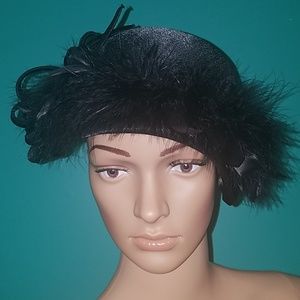 Black Satiny & Feather Hat